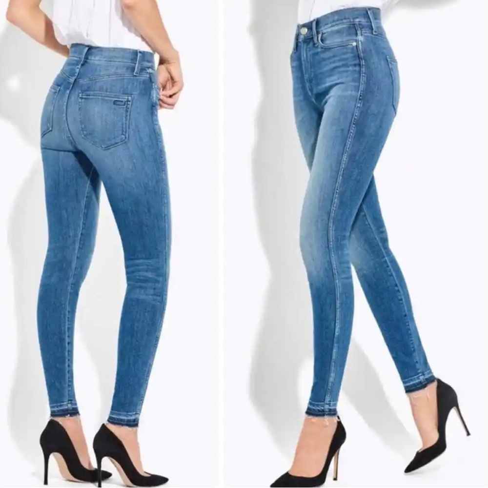 AYR The Riser Skinny Jeans High Rise Size 27 Stretchy Denim Raw Hem Neon Jupiter